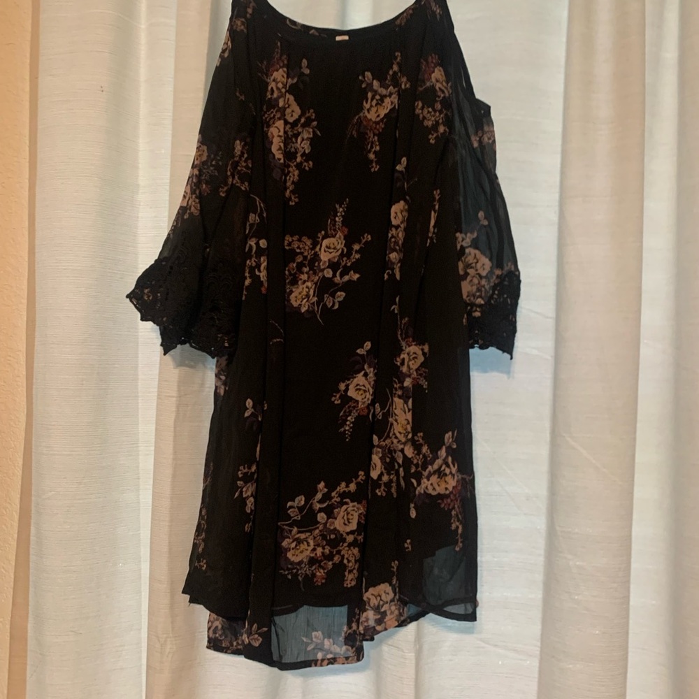 Xhilaration Black Dress with Floral Accents